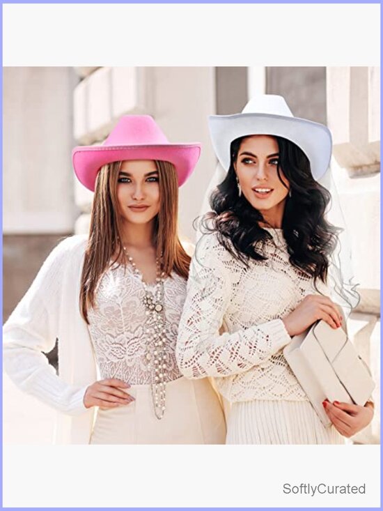 12 Cowgirl Hats for Bachelorette Party, Bride Veil Hat Included